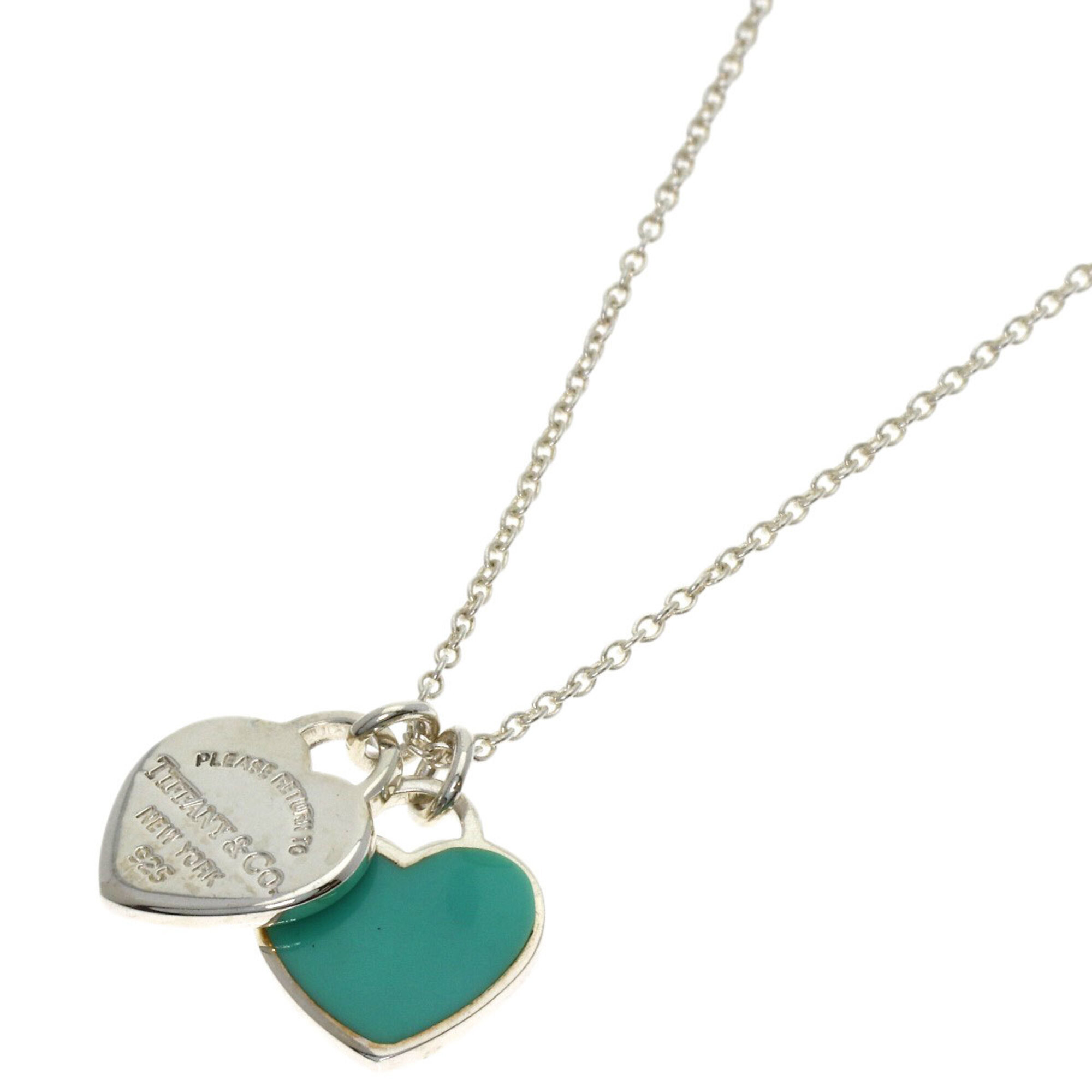 Tiffany & Co. Double Heart Enamel Necklace, Silver, Women's.